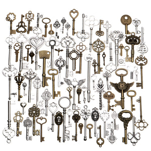 80pcs Antique Vtg old look Ornate Skeleton Keys Lot Pendant Fancy Heart Decorations