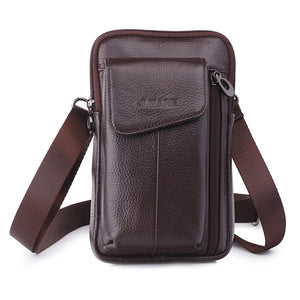 Genuine Leather Business Multi-functional 7 Inch Phone Bag Waist Bag Crossbody Bag For Men