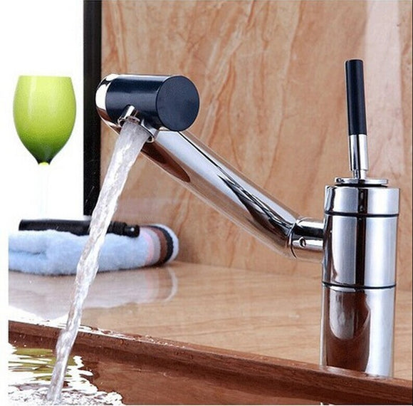 Solid Brass Luxury Bathroom Rotatable Faucet Modern Tap Mixer Single Handle