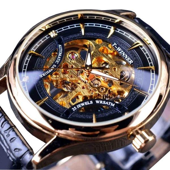 WINNER F120520 Self-winding Mechanical Watch Fashion Leather Strap Men Wrist Watch