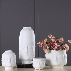 Modern White Ceramic Creative Human Face Flower Vase Art Flowers Pot Home Decorations