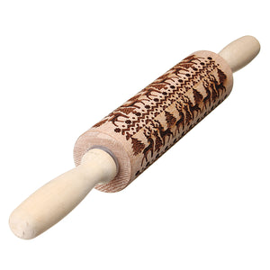 Christmas Elk Print Rolling Pin Engraved Rolling Pin Wooden Embossing Embossed Baking Tools