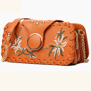 Women PU Leather Embroidery Crossbody Handbag Multi-pocket Purse Phone Bag Crossbody Bag