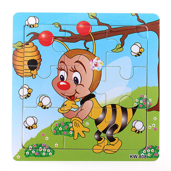 9Pcs DIY Wooden Bee Puzzle Jigsaw Baby Kids Training Toy