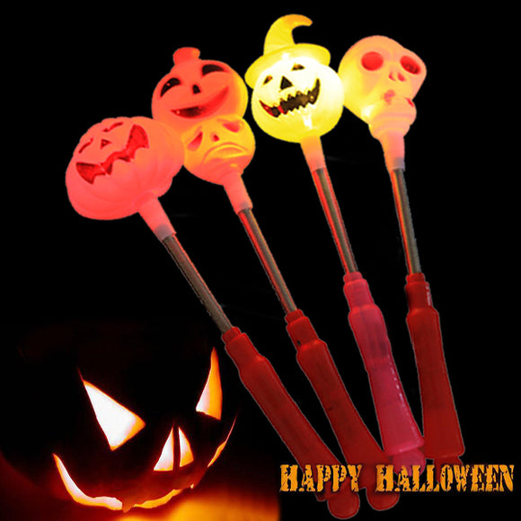 2Pcs Kids Halloween Handle LED Light Swingable Pumpkin Light Sticks Candy Skull Hand Lamp