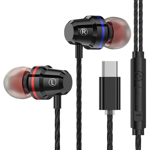 PTM M4 Type-C Wired In-Ear Headphones Metal Earphone Line Control With Mic for Huawei