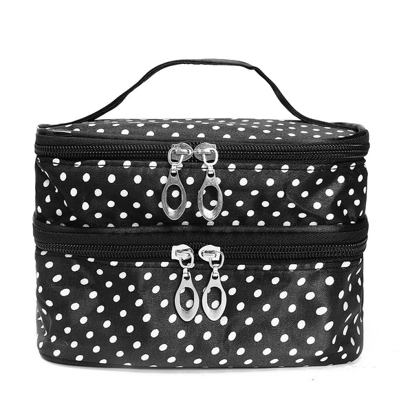 KCASA KC-MB04 Double Layers Travel Cosmetics Storage Bag Portable Large Makeup Dots Organizer