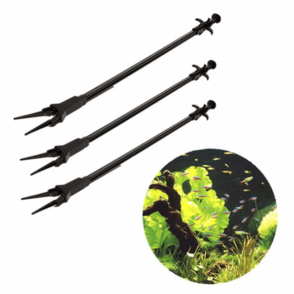 Aquarium Fish Tank Black Plastic Tweezers Long Reach Lever Grip Planted Plants