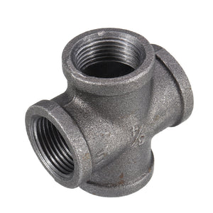 1/2 3/4" 1" Cross 4 Way Pipe Fitting Malleable Iron Black Female Tube Connector"