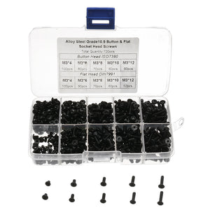 720pcs Alloy Steel M3 Button Flat Socket Head Screws Set Hex Socket Cap Screw Bolt