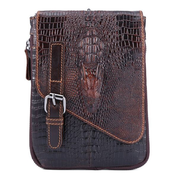 6 inches Men Genuine Leather Waist Bag Alligator Pattern Minimalist Casual Phone Bag Crossbody Bag