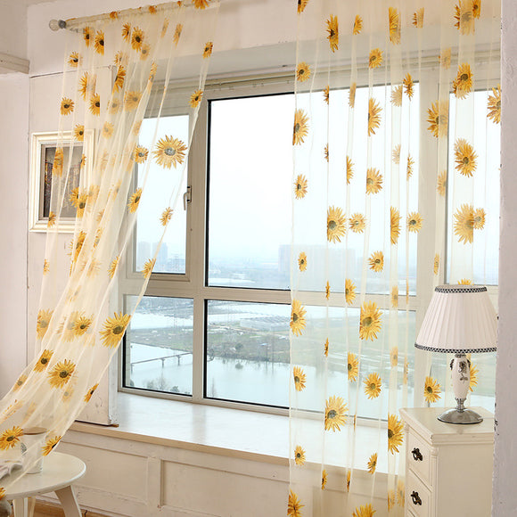 Honana WX-C4 1x2m Sun Flower Voile Curtain Transparent Panel Window Room Divider Sheer Curtain