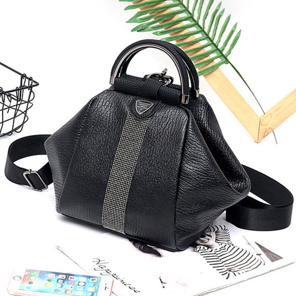 Women Faux Leather Black Multifunctional Shoulder Bag Backpack Handbag