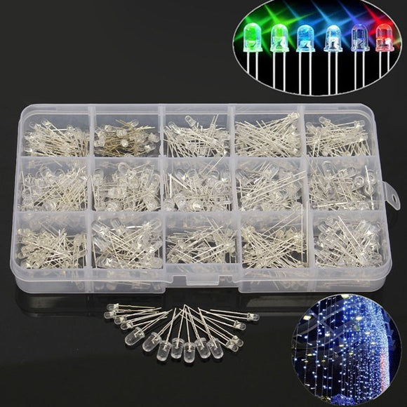 450pcs 15 Value 7 Colors Diode 3mm 5mm Round Bright Light LED Assortment Kit