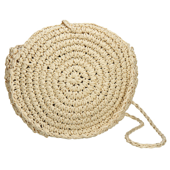 21 x 21cm Round Straw Bags Handmade Woven Beach Camping Travel Crossbody Bag Handbag Shoulder Bag