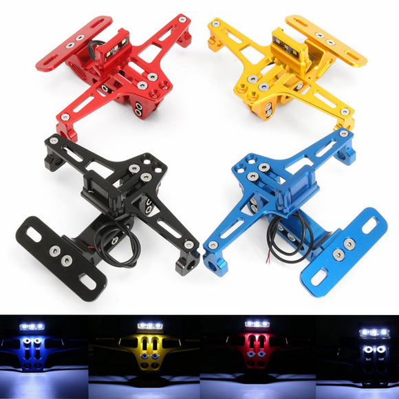 Universal CNC Motorcycle Alloy License Number Plate Holder Bracket LED Lights