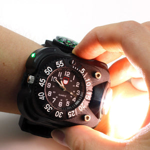 XPE Q5 LED IPX6 Waterproof Multifunction Wrist Watch Flashlight Bicycle Torch Light USB Charging