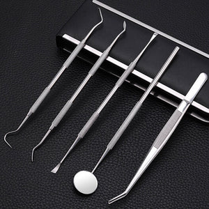 5pcs Handle Stainless Dental Tool Kit Dentist Teeth Clean Hygiene Picks Mirror Tool