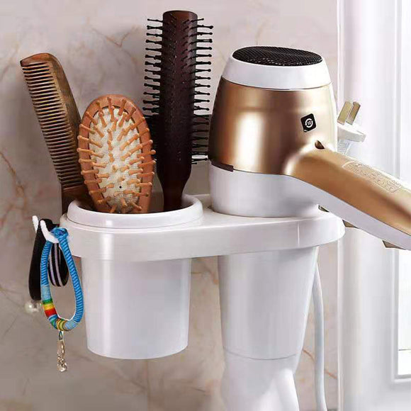 Hair Dryer Rack Comb Holder Bathroom Storage Organizer Self-adhesive Wall Mounted Stand for Shampoo Straightener