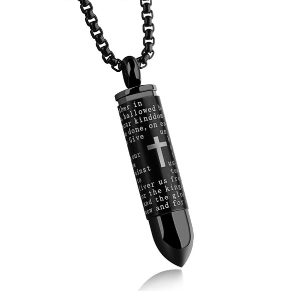 Punk Stainless Steel Bullet Chain Lord's Prayer Cross Letter Necklace for Men