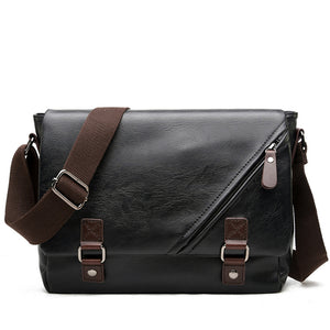 Men Black Messenger Bag PU Leather Business Shoulder Bag Casual Laptop Bag