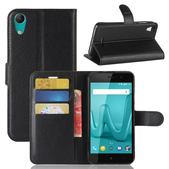 Litchi Flip Wallet Card Slots Bracket PU Leather Case For Wiko Lenny 4