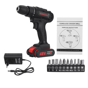 48V 3/8 Cordless Rechargeable Electric Impact Hammer Screwdriver Drill with 1 Battery"