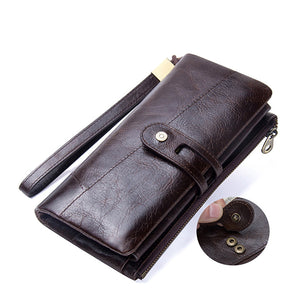 Men Women Genuine Leather Causal Long Zipper Hasp Wallet