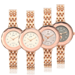 Fashion Luxury Girls Women Rose-gold Case Stainless Steel Band Analog Quartz Watch