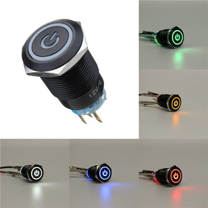 12V 5 Pin 19mm Led Metal Push Button Momentary Power Switch Waterproof Switch Black