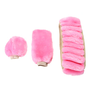 3 Pcs Set Soft Steering Wheel Covers Fuzzy Wool Plush Car Winter Warmer Pink