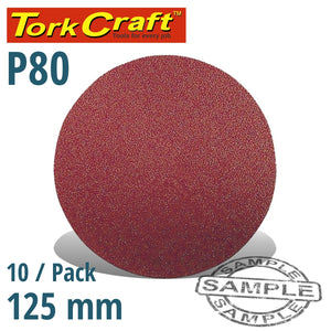 SANDING DISC 125MM NO HOLE 80 GRIT 10/PACK HOOK AND LOOP