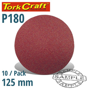 SANDING DISC 125MM NO HOLE 180 GRIT 10/PACK HOOK AND LOOP