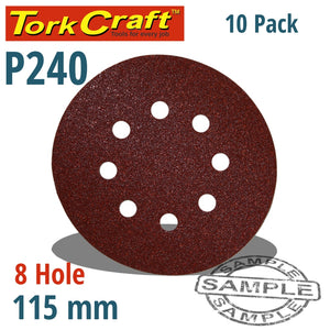 SANDING DISC 115MM 240 GRIT WITH HOLES 10/PK HOOK AND LOOP