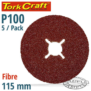 FIBRE DISC 115MM 100 GRIT 5/PACK