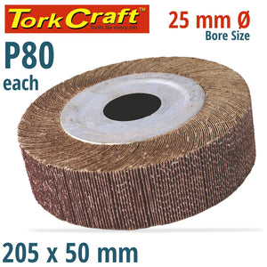 FLAP WHEEL 205 X 50 X 25MM BORE 80 GRIT PER EACH