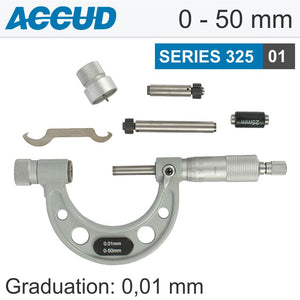 MICROMETER OUTSIDE 0-50MM 0.01 RES. 4MIC ACC RATCHET STOP  INT. ANVILS