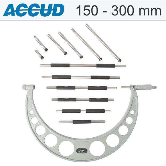 OUTSIDE MICROMETER WITH INTERCHANGEABLE ANVILS 150-300MM