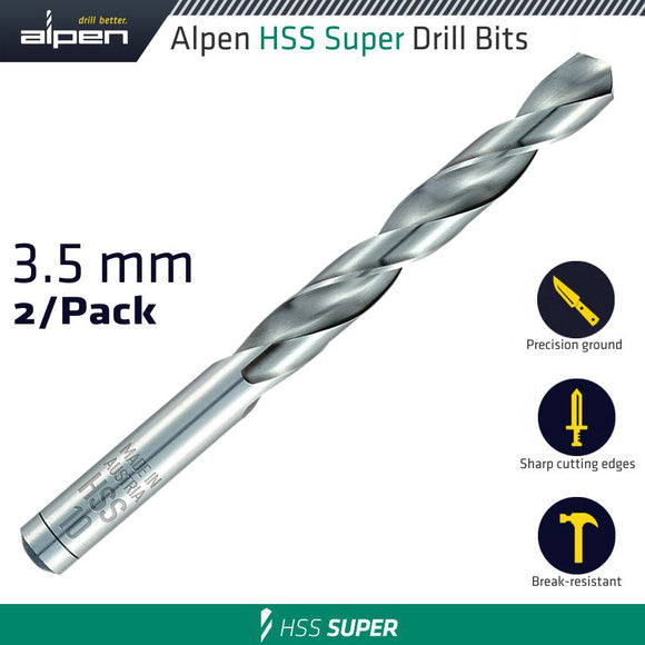 HSS SUPER DRILL BIT 3.5 X 70MM 2/PK