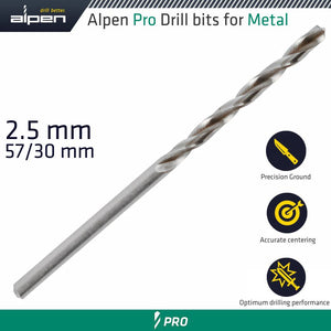 ALPEN PRO HSS 2.5MM DRILL DIN 338 RN 135 SPLIT POINT PLASTIC WALLET  (