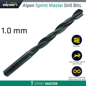 HSS SPRINT MASTER 1MM X1  61501 SLEEVED DIN338 ALPEN DRILL BIT