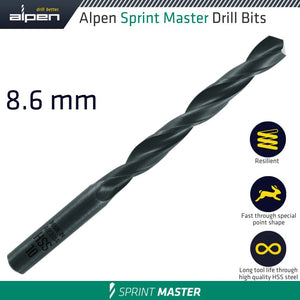 HSS SPRINT MASTER 8.6MM X1 SLEEVED DIN338 ALPEN DRILL BIT