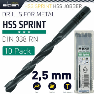 HSS SPRINT DRILL BIT 2.5MM BULK IND.PACK