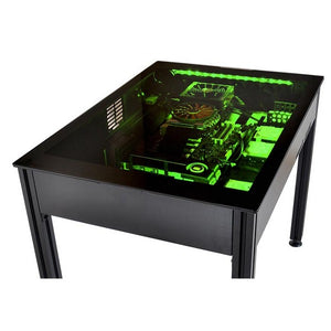 Lian-li DK-Q2 computer desk ( 1000mm wide / 785-815mm height ) - tempered glass desktop + aluminm , with PW-PCi-E38 PCi-E16x riser cable ( to install VGA card horiziontally ) , no psu