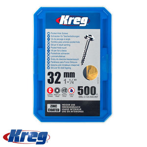 KREG ZINC POCKET HOLE SCREWS 32MM 1.25' #8 COARSE THREAD MX LOC 500CT