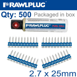 PINS FOR CONCRETE 2.7MMX27MM X500 PER BOX + 1 FUEL CELL