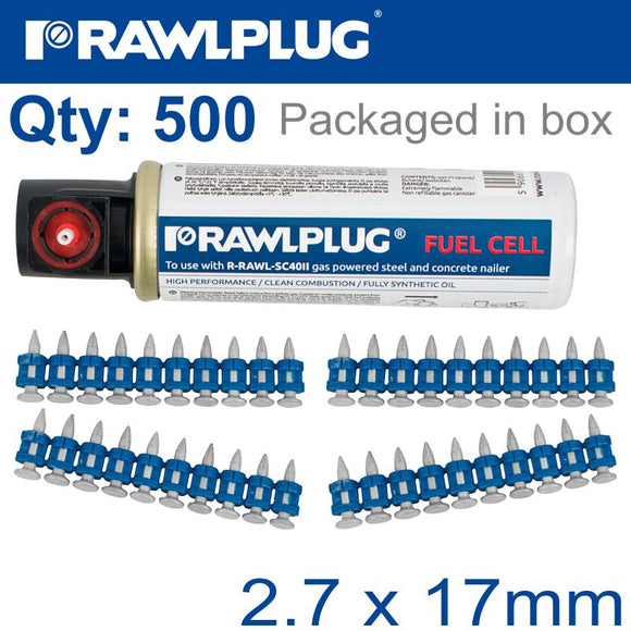 PINS FOR CONCRETE 2.7MMX17MM X500 PER BOX + 1 FUEL CELL