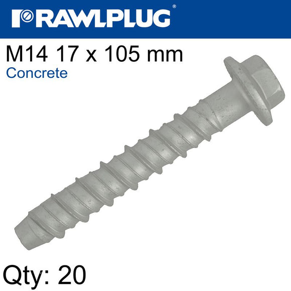 CONCRETE SCREWBOLT M14 17x105MM HEX FLANGE ZINC FL X20-BOX