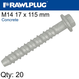 CONCRETE SCREWBOLT M14 17x115MM HEX FLANGE ZINC FL X20-BOX