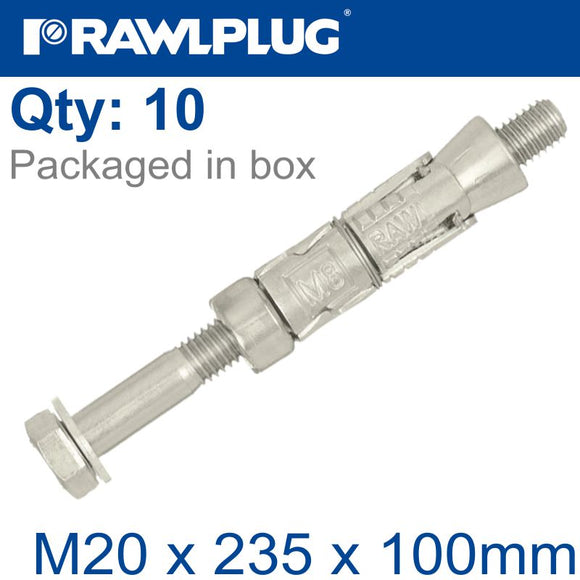 RAWLBOLT M20X235X100MM X10-BOX (32MM HOLE)